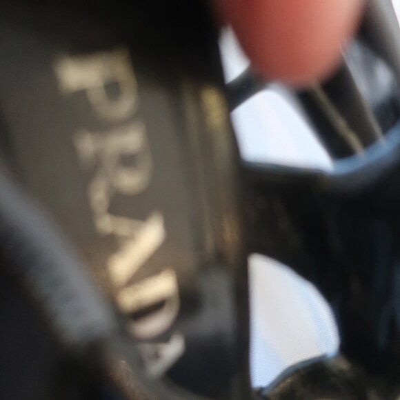 Authentic Prada Black Gray Trim Mixed Media Leather Trim Slingback Heels 7.5 - Picture 8 of 14